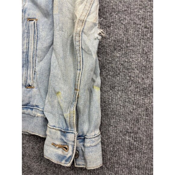 PacSun Jean Jacket Women's XS Blue Denim Button Up Distressed Pockets Trucker - Picture 5 of 9